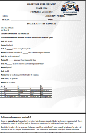 Grade 5 opener term 2 2026 exams with marking schemes