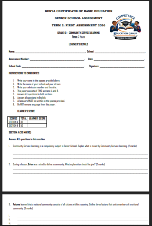 Community Service Learning Grade 10 Term 2 2026 exams