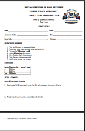 Grade 10 ESSENTIAL MATHEMATICS term 2 exams 2026
