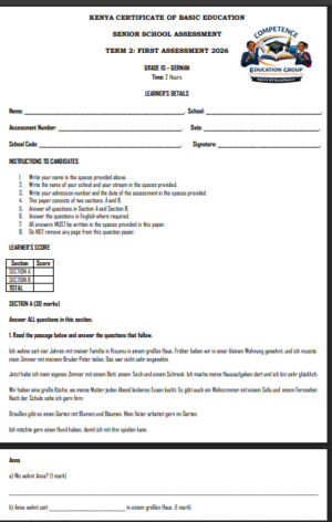 Grade 10 GERMAN term 2 exams 2026