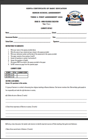 Grade 10 HINDU RELIGIOUS EDUCATION term 2 exams 2026