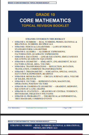core mathematics grade 10 topical revision booklet with answers