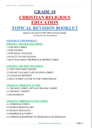 cre grade 10 topical revision booklet with answers