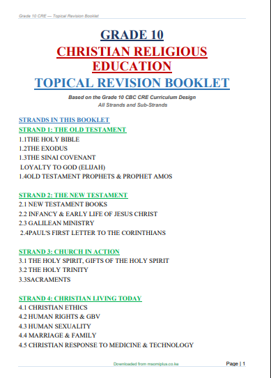 cre grade 10 topical revision booklet with answers