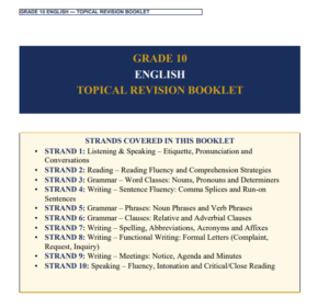 English grade 10 topical revision booklet with answers