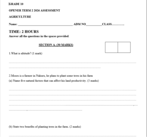 Grade 10 term 2 opener exams with marking schemes 2026