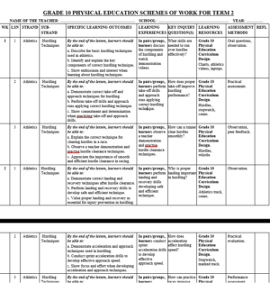 GRADE 10 TERM 2 PHYSICAL EDUCATION SCHEMES 2026