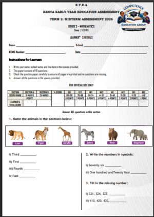 Grade 3 Mid Term 2 2026 exams with marking schemes