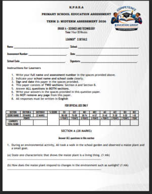 Grade 4 Mid Term 2 2026 exams with marking schemes