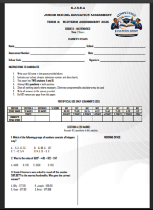 Grade 8 Mid Term 2 2026 exams with marking schemes