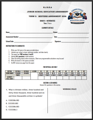 Grade 9 Mid Term 2 2026 exams with marking schemes