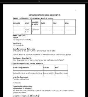 GRADE 10 TERM 2 CHEMISTRY LESSON PLANS