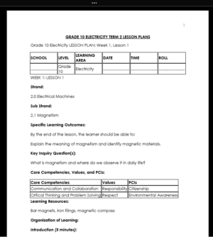 GRADE 10 TERM 2 ELECTRICITY LESSON PLANS