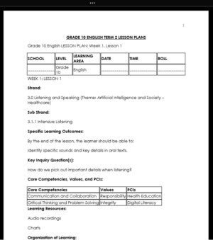 GRADE 10 TERM 2 ENGLISH LESSON PLANS