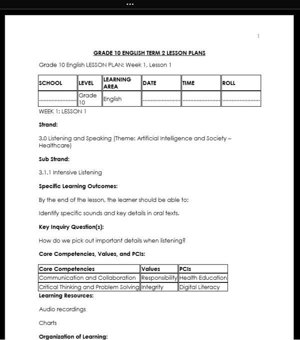 GRADE 10 TERM 2 ENGLISH LESSON PLANS
