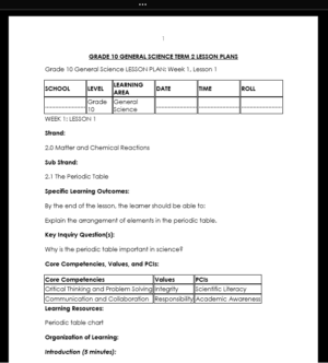 GRADE 10 TERM 2 GENERAL SCIENCE LESSON PLANS