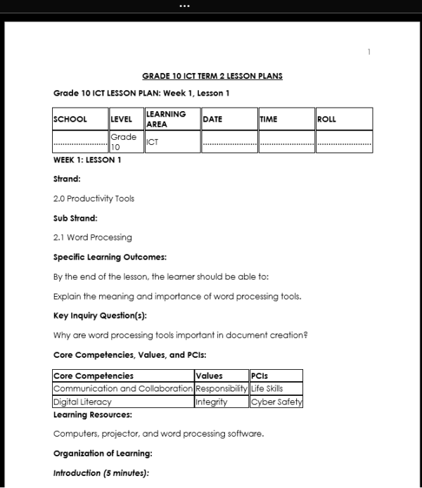 GRADE 10 TERM 2 ICT LESSON PLANS