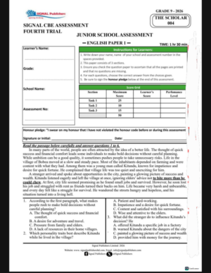 Signal 004 Grade 9 2026 exams with marking schemes