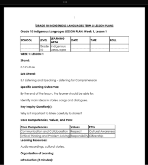 GRADE 10 TERM 2 INDIGENOUS LANGUAGES LESSON PLANS
