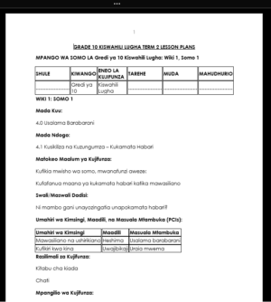 GRADE 10 TERM 2 KISWAHILI LUGHA LESSON PLANS