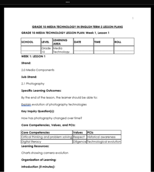 GRADE 10 TERM 2 MEDIA TECHNOLOGY LESSON PLANS