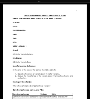 GRADE 10 TERM 2 POWER MECHANICS LESSON PLANS