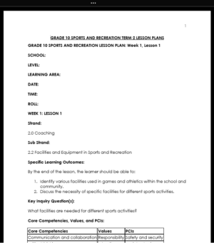 GRADE 10 TERM 2 SPORTS & RECREATION LESSON PLANS