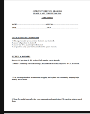 Grade 10 Compulsory subjects Mid Term 2 exams 2026