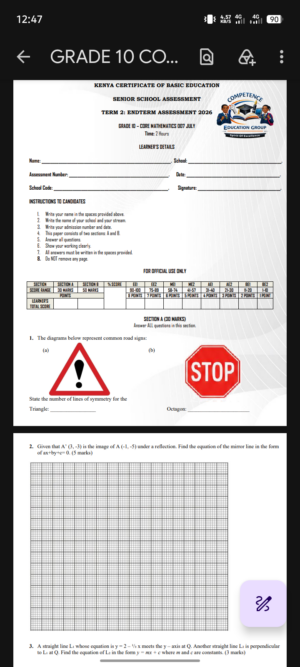Core mathematics Grade 10 End term 2 exam 2026
