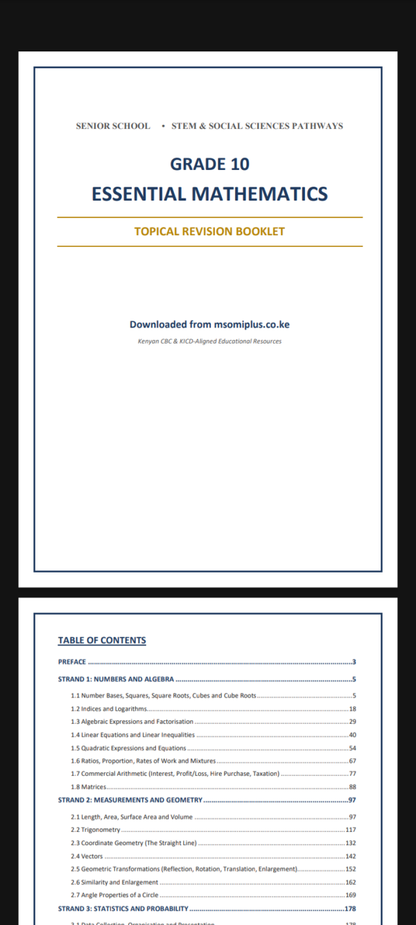 Grade 10 Essential mathematics Topical questions and answers Booklet
